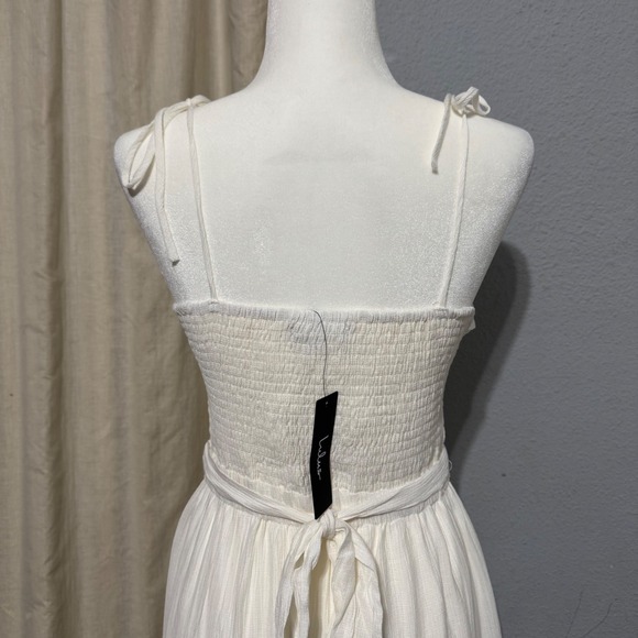 Lulus Ivory Cut Out Maxi Dress M Cottagecore Tie-Strap Celestial Smocked Tiered - Picture 9 of 15